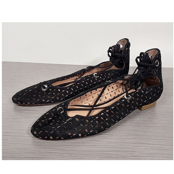 Halogen Nella Ghillie Flat, Black Perforated Leather, Womens Various Sizes - Picture 4 of 8